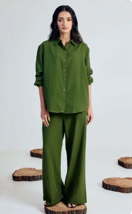 Green Colour Linen Blend Western Wholesale Co Ord Set In India SET0216
